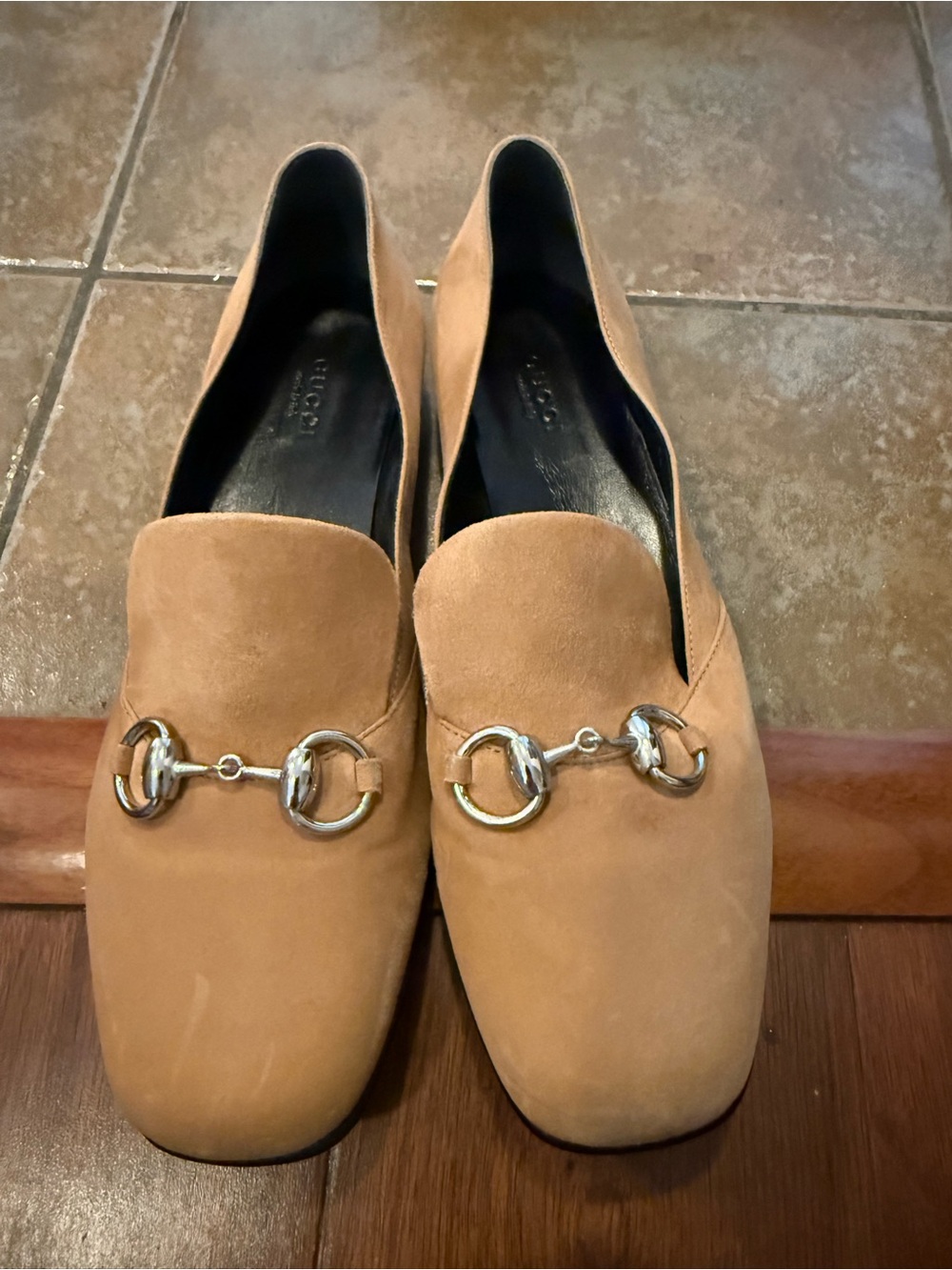 Gucci Tan Suede Loafers with Silver Horsebit